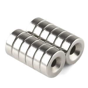 12psc N35 15mm dia x 5mm thick with 4mm countersunk hole Neodymium Magnets Nickel(Ni-Cu-Ni) -4.34kg pull - OMO Magnetics